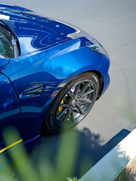 Deep Blue Metallic Tesla Model 3 Up Carbon Fiber Aero