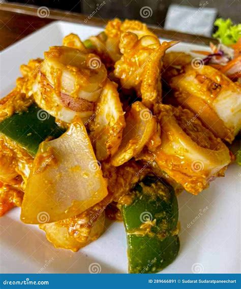 Stir Fried Squid With Curry Powder Thai Food Stock Image Image Of