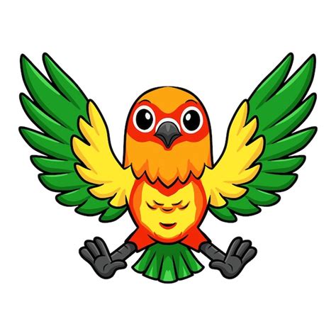 Lindo Loro Amarillo Y Verde Lovebird Dibujos Animados Volando Vector