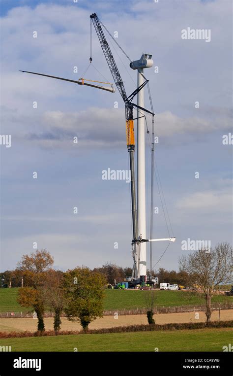 A Liebherr Ltm 11200 91 Crane Mounting A Wind Turbine Stock Photo