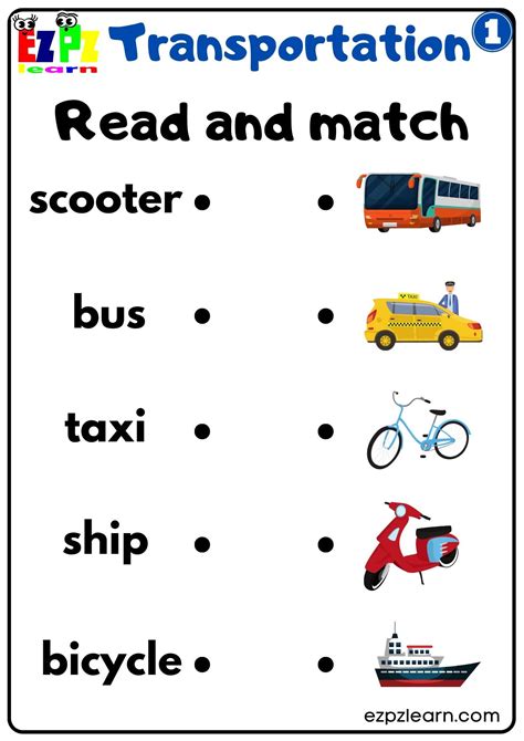 Transportation Vocabulary Read And Match Worksheet Easy For Kids