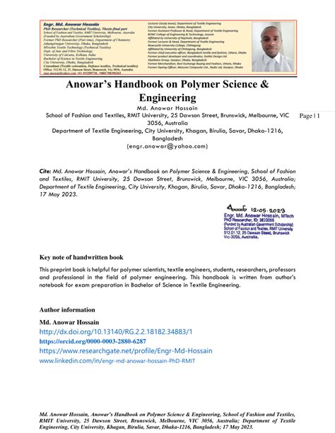 Pdf Md Anowar Hossain Anowars Handbook On Polymer Science