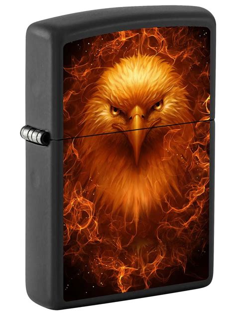 Zippo Lighter Bald Eagle With Fire Black Matte 81312 Lucas Lighters