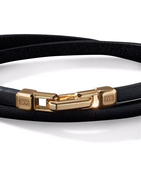 David Yurman 18kt Yellow Gold Streamline Double Wrap Leather Bracelet