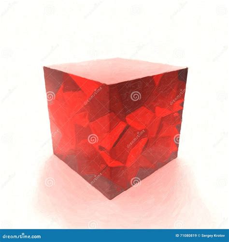 Red Glass Cube Oil Painted 3d Illustration Stock Illustration