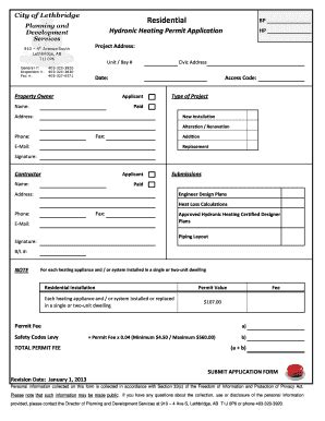 Fillable Online Residential Hydronic Heating BPermitb Application Fax