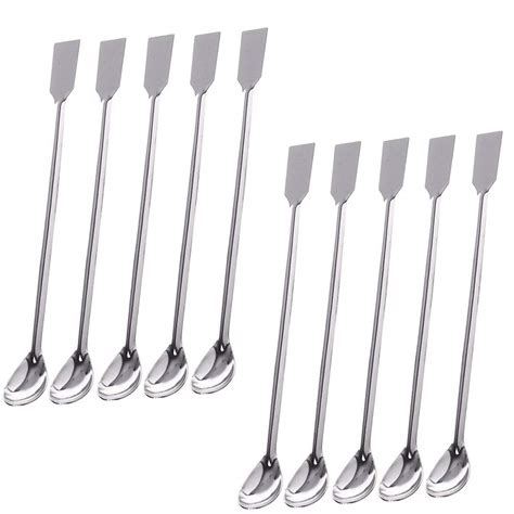 Tihood 10pcs 2 In 1 Stainless Steel Lab Spoon Spatulalaboratory