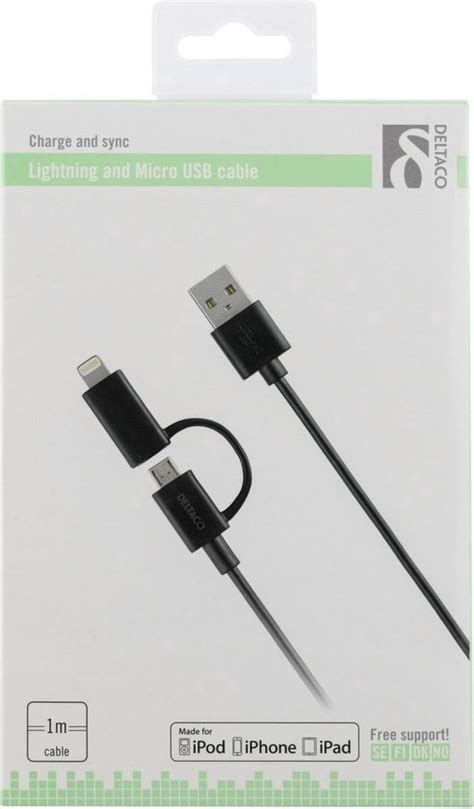 Deltaco Iplh Usb A Naar Lighting En Micro Usb Kabel Mfi