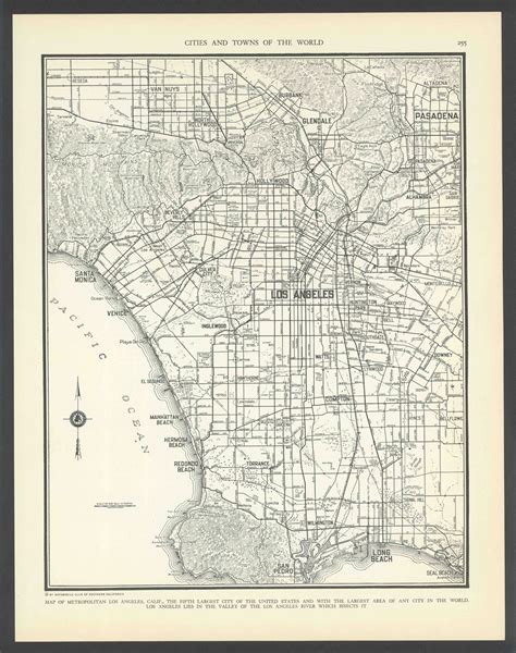 Vintage Street Map Los Angeles California From 1937 Original