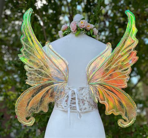 Costume Fairy Wings for Photoshoot Cosplay Pink Green Purple Gold Iridescent Rave Fantasy ...