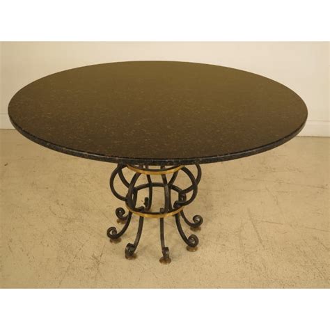 Round Granite Dining Table with Iron Base | Chairish