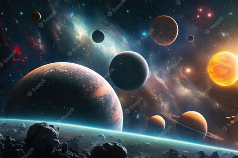 Fantástico Paisaje Espacial Con Planetas Y Constelaciones En Colores Brillantes Explosión