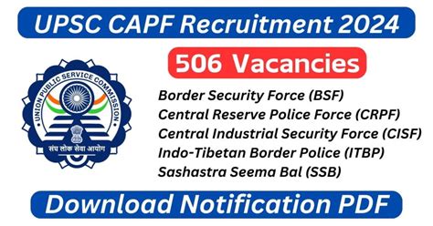 Upsc Capf Recruitment Notification Pdf Released Apply Online For