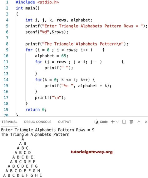 C Program To Print Triangle Alphabets Pattern