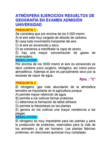 Atmósfera Ejercicios Resueltos De Geografía En Examen Admisión Universidad Descargar Gratis