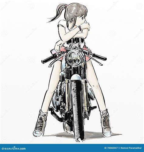 Cute Girl Riding Motorcycle Stock Illustration Illustration Of Cool