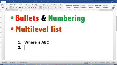 How To Use Bullets And Numbering In Ms Office Word 20072016 Youtube