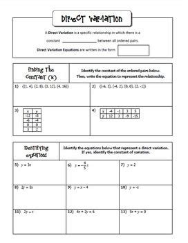 Direct And Inverse Variation Worksheets With Answer Key