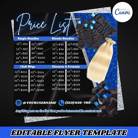 Hair Price List Flyer Hair Bundle Deals Extensions Pricing Flyer Wig