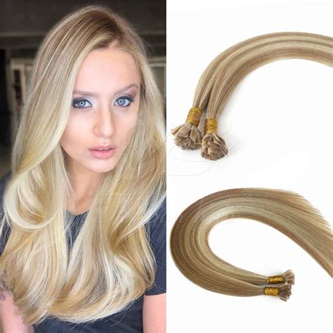 Flat Tip Extensoins Human Hair Extensions Balayage 18 Pre Bonded Keratin Flat Tip