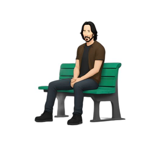 Bench With Keanu Reeves Sitting At Left Corner Looking At The Ground Sadly Ai Emoji Generator