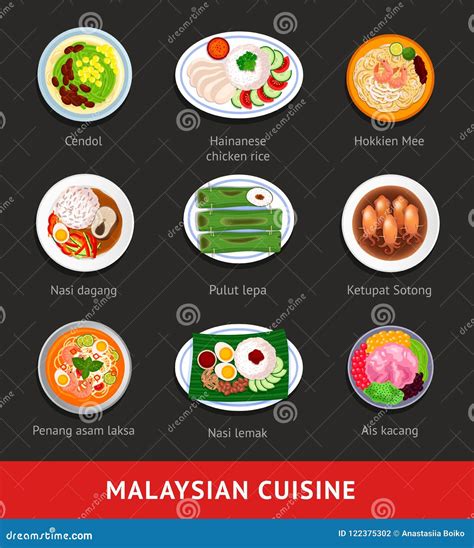 Big Set Of Malaysian Food Asian Traditional Cuisine Stock Vector