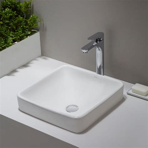 Kraus Elavo Series Square Ceramic Semi Recessed Bathroom Sink In White