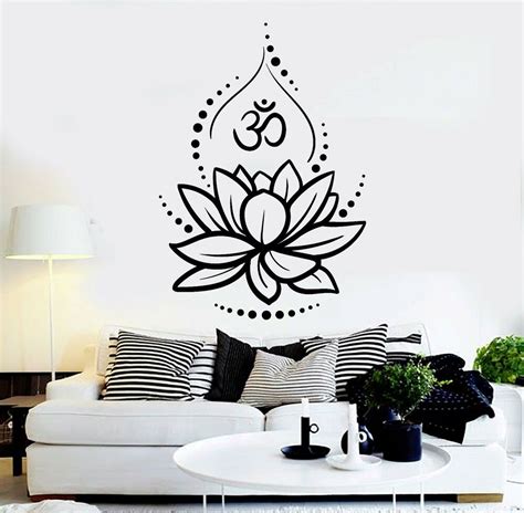 Vinyl Wall Decal Lotus Flower Yoga Hinduism Hindu Om Symbol Stickers