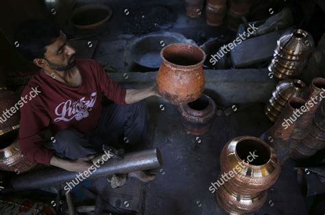 Kashmiri Coppersmith Works On Copper Utensils Editorial Stock Photo