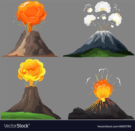 Volcanic Eruption Stages Set Steaming Volcano Vector Image