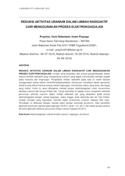 Pdf Reduksi Aktivitas Uranium Dalam Limbah Radioaktif Dampak