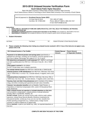 Fillable Online Northern 2015 2016 Untaxed Income Verification Form