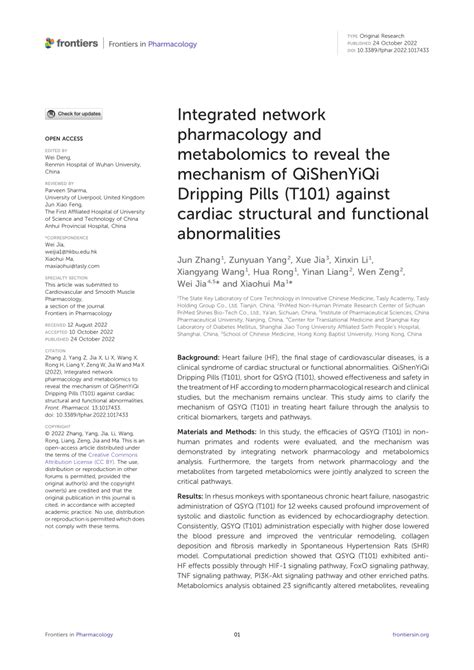 PDF Integrated Network Pharmacology And Metabolomics To Reveal The