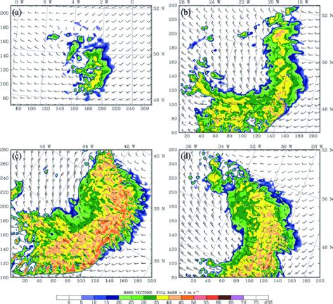 Model Derived Reflectivity DBZ Shading And Horizontal Flow Wind