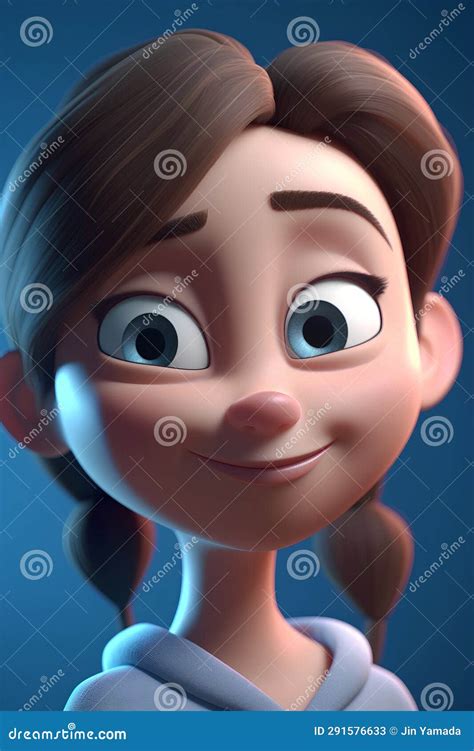 3d Illustration Of A Cute Cartoon Girl Smiling With Blue Background