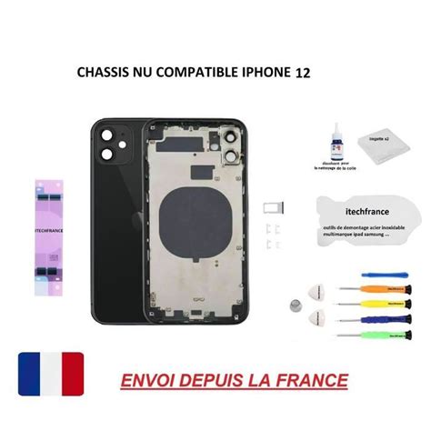 Châssis arrière NU compatible iphone 12 NOIR vitre arrière qualité