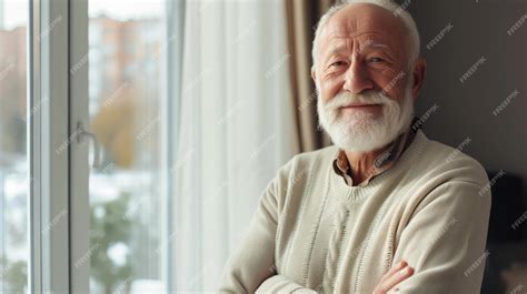 Premium Photo Portrait Of Happy Retired Senior Man Standing At Home Near Window