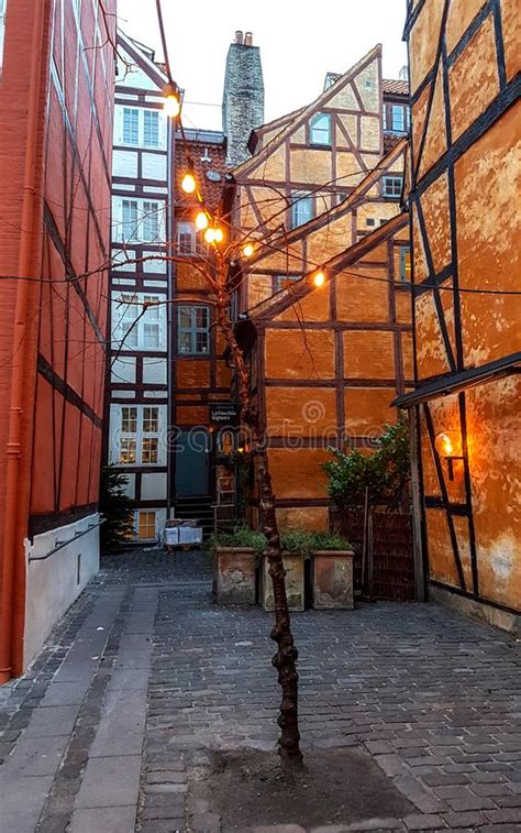 Typical Danish Capital Street With Old Architecture Colorful Houses Copenhagen Denmark