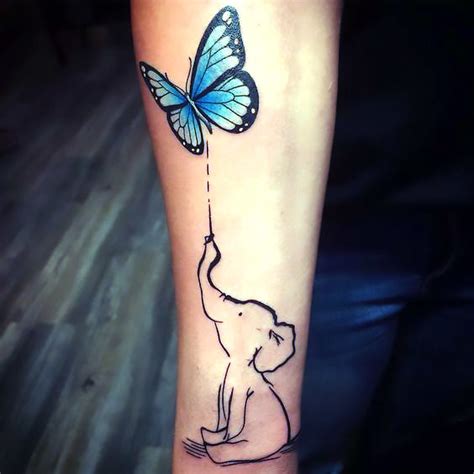 Cute Little Butterfly and Elephant Tattoo Idea