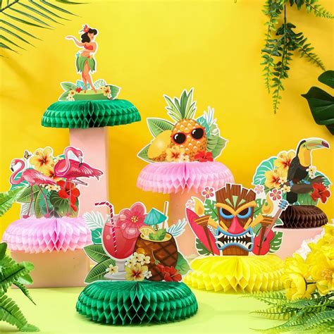 Snapklik.com : 12 Pieces Hawaiian Luau Honeycomb Centerpieces 8 Inch Base Big Size Hawaii Theme ...