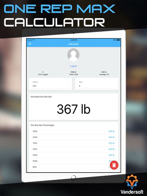 One Rep Max Calculator 1RM Lift Log App Price Drops