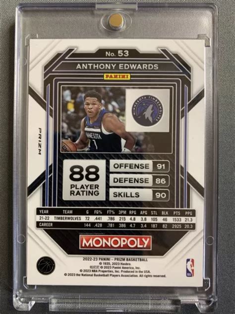 Panini Prizm Monopoly Anthony Edwards Icone Classiche Nere