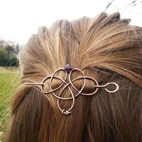 Celtic Knot Hair Clip With Genuine Gemstone Trinity Triquetra Hair Pin