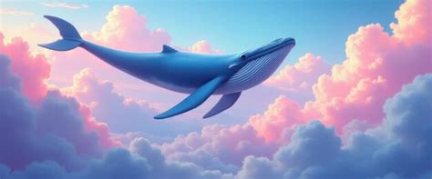 Blue Whale Soaring Through Soft Pink Clouds Premium Ai Generated Image