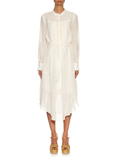 See By Chloé Long Sleeved Cotton And Linen Blend Midi Dress Womens