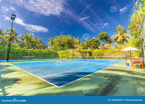 Amazing Sport And Recreational Background As Tennis Court On Tropical