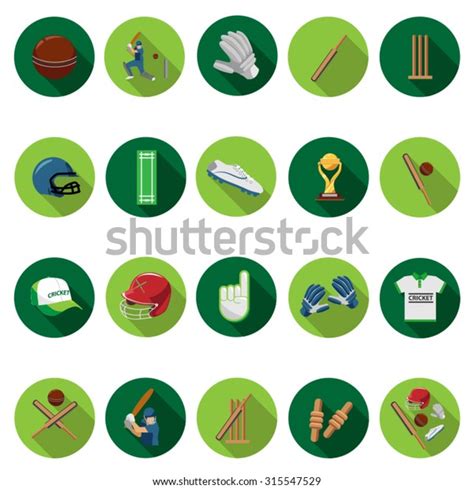 Cricket Icons Set Flat Design Long Stock Vector Royalty Free