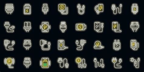 Phone Charger Icons Set Vector Neon 24242068 Vector Art At Vecteezy