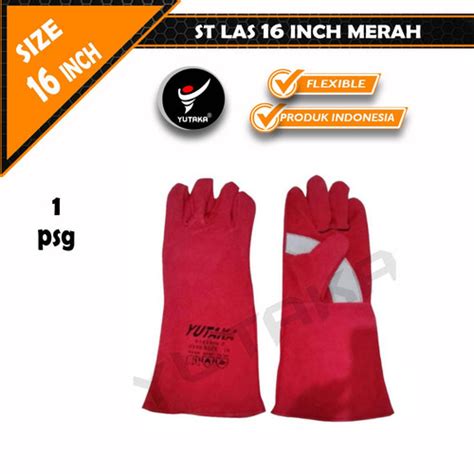 Jual Sarung Tangan Las Yutaka Inch Merah Luk Putih Sarung Tangan