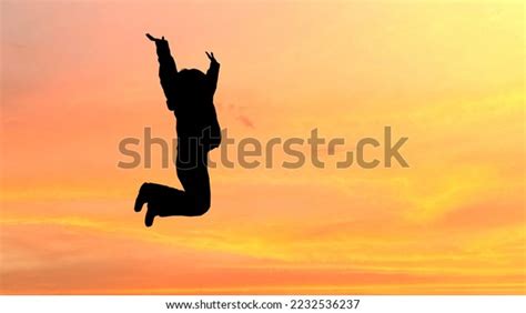 Silhouette Woman Jumping Sunset Stock Illustration 2232536237 ...